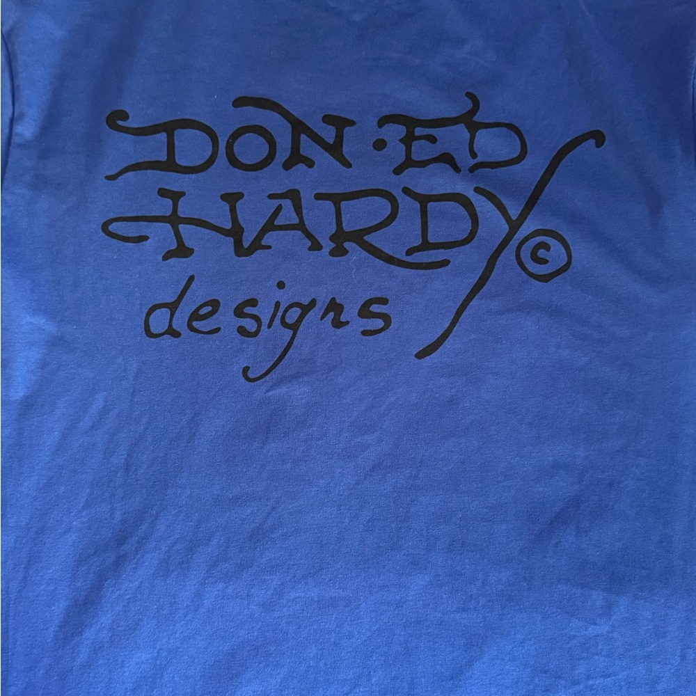Ed Hardy Blue Short Sleeve Tee with Tiger & Panther Crowns - Picture 3 of 6